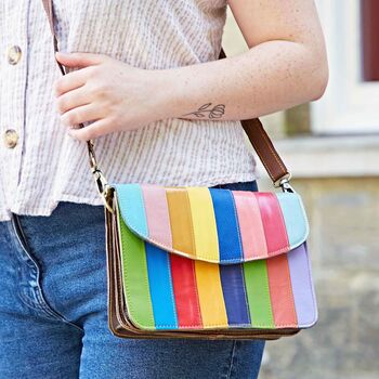 Rainbow Stripe Multicoloured Recycled Leather Bag, 3 of 4
