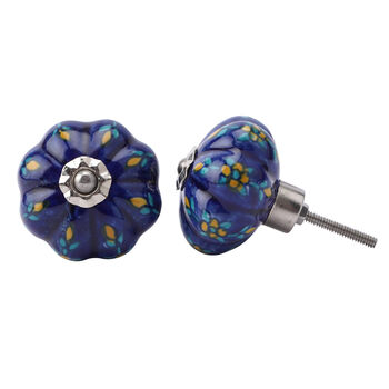 Set Of Two Yellow And Blue Flower Ceramic Drawer Pull, 2 of 2