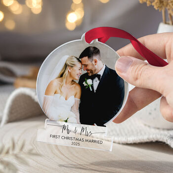 Personalised First Christmas Married Photo Ornament Gift, 10 of 11