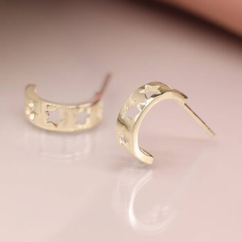 Yellow Gold Plated Half Hoop Star Earrings, 2 of 7