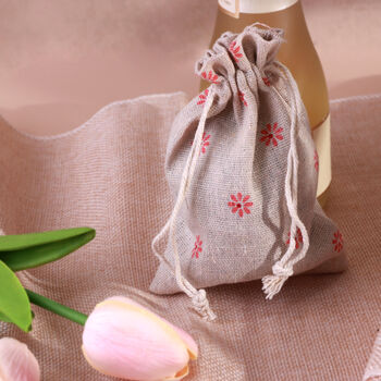 G Decor Set Of Two Or Five Linen Gift Bags Blossom Reusable Favour Pouches, 5 of 5