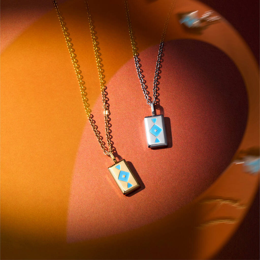 Blue Gaia Aqua Blue Glowing Pendant Necklace With Uv Keyring Torch, 1 of 7