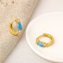 Gold Plated Sterling Silver Turquoise Hinged Huggie Hoop Earrings, thumbnail 1 of 5