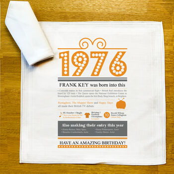 Personalised 50th Birthday 1976 Handkerchief Pair, 3 of 9