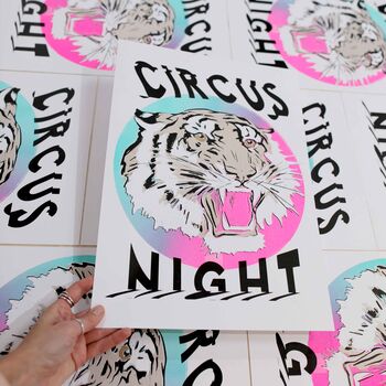 Circus Night Tiger Riso Print, 4 of 7