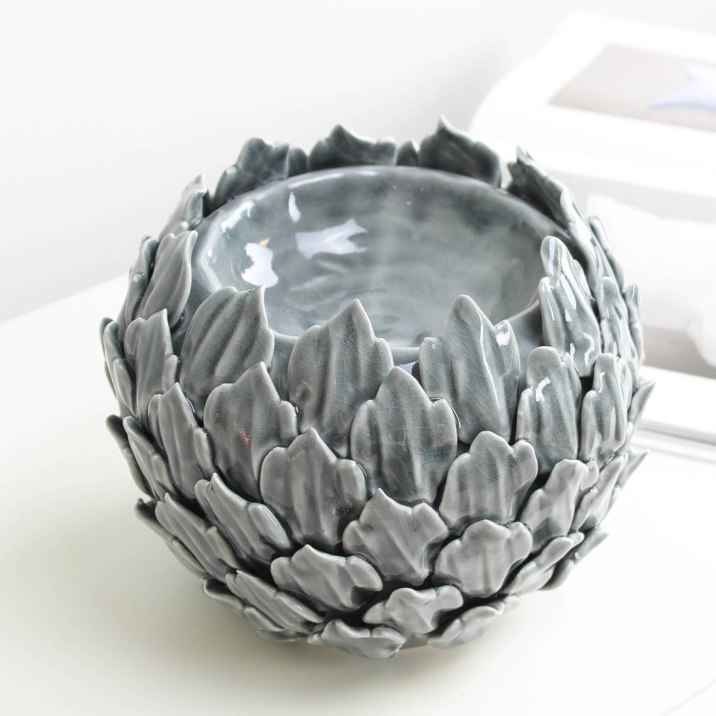 grey round ceramic candle holder by marquis & dawe