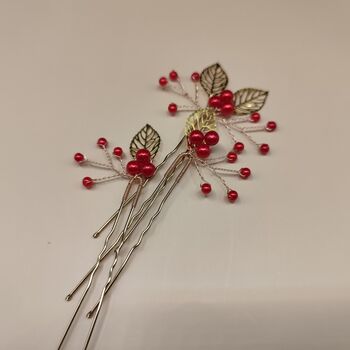 Red Berry And Gold Leaf Christmas Hair Pin Set – 3pcs, 12 of 12