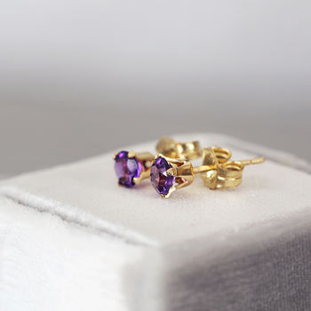 Purple Amethyst Stud Earrings In Silver Or Gold, 5 of 12