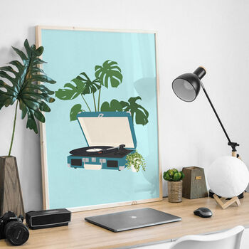 Record Player Houseplant Print | Vinyl Music Poster, 4 of 6