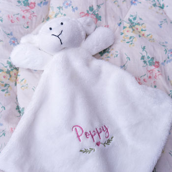 Personalised Lamb Baby Comforter Blanket Toy, 2 of 6
