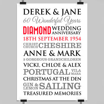 Personalised Diamond Wedding Anniversary Art, 4 of 7
