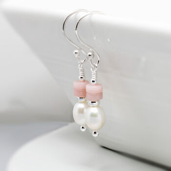 Pink Opal And Pearl Drop Earrings Sterling Silver, 3 of 5