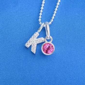 Girl's Personalised Sparkle Initial Birthstone Necklace, 3 of 9