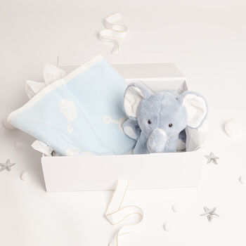 Blue Elephant Toy And Rattle Blanket Baby Gift Set, 2 of 6