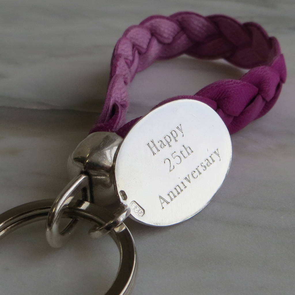 personalised plaited leather and silver tag keyring by gracie collins