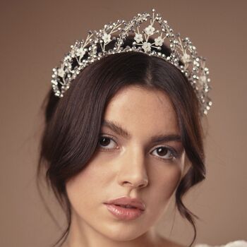 Wedding Tiara With Ivory Crystals And Flowers Coraline, 4 of 11