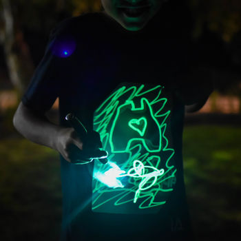 Childrens Interactive Green Glow Tshirt In Black, 3 of 6
