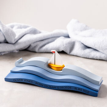 Personalised Blue Water Boat Baby Decoration, 2 of 5
