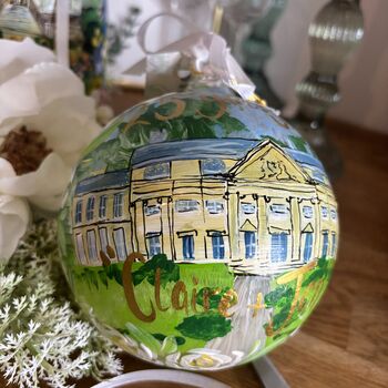 Hand Painted Wedding Venue Bauble – Custom Illustration With Couple’s Names And Date, 2 of 12