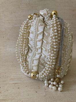 White Handcrafted Pearl Potli Bag, 8 of 9