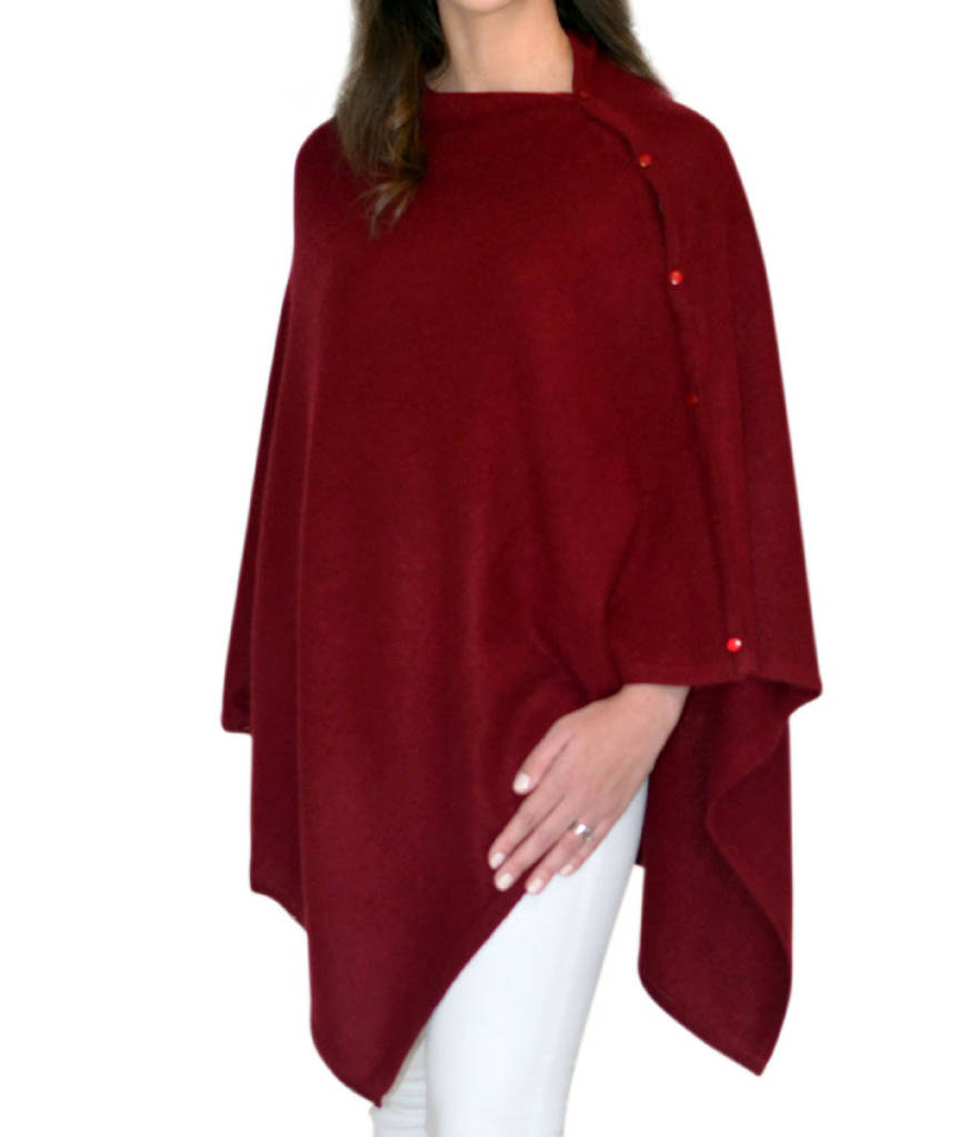 Personalised Burgundy Pure Cashmere Button Poncho Scarf By Mimi ...