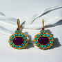 Turquoise Amethyst Earrings Plated With 24k Gold, thumbnail 1 of 4