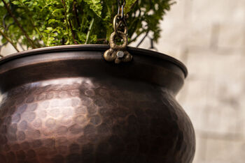 Hammered Copper Hanging Planter – Brass Chain, 17cm, 6 of 8
