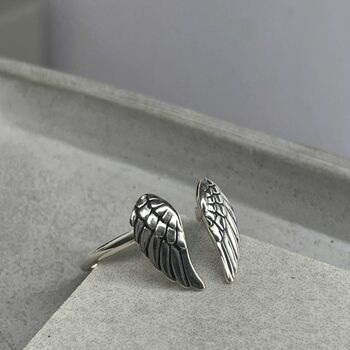 925 Sterling Silver Angel Wings Ring, 3 of 5