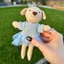 Tiny Linen Girl Dog With Blue Tutu, thumbnail 1 of 4