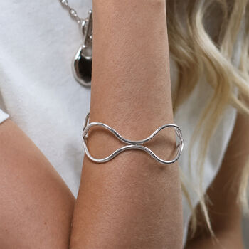 Platinum Plated Wire Wave Cuff Bangle, 2 of 5