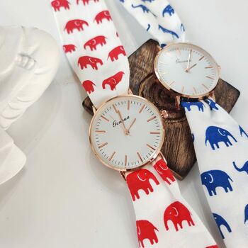 Blue Elephant Changeable Women Cotton Strap Wrist Watch, 6 of 7