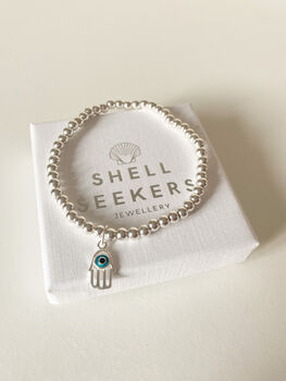 Sterling Silver Hamsa Charm Beaded Bracelet, 2 of 7