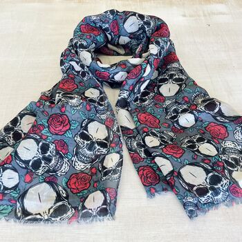 Skulls And Roses Print Scarf, 3 of 7