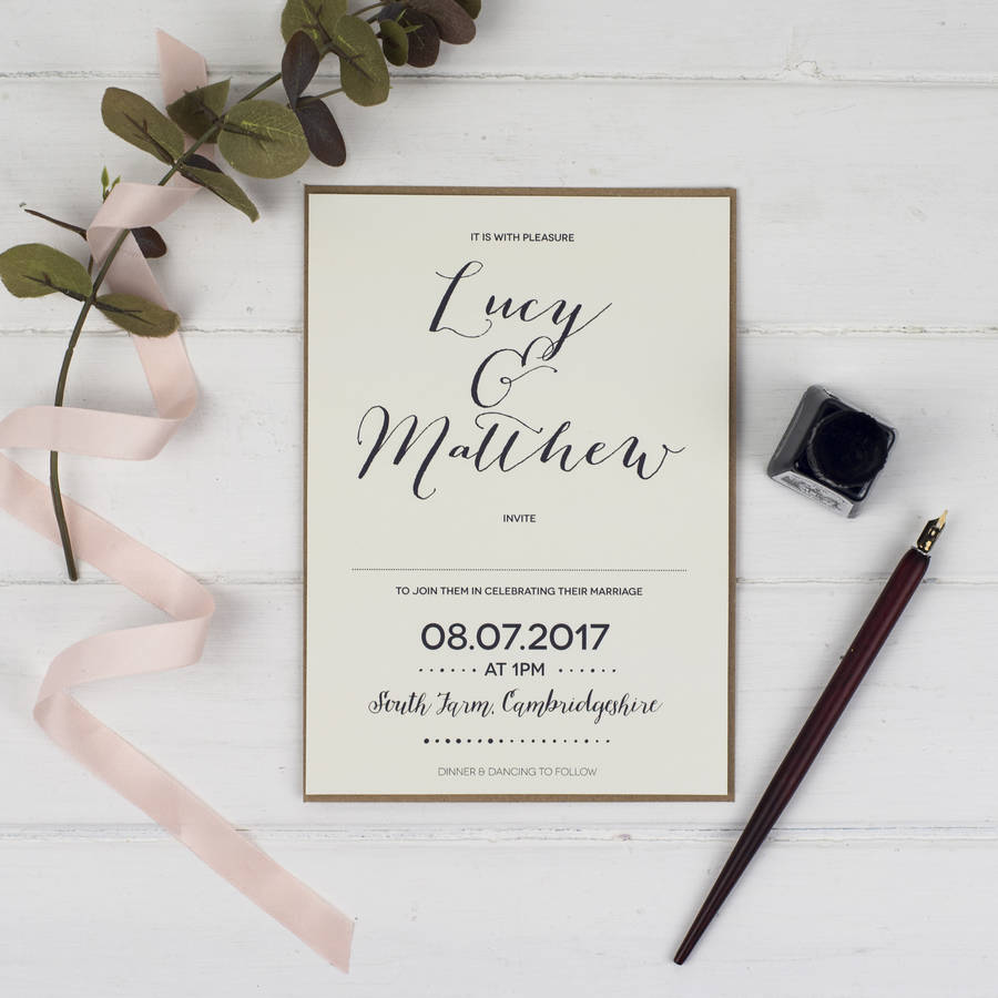 Modern Calligraphy Wedding Invitation By Russet And Gray