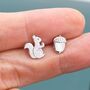 Mismatched Squirrel And Acorn Nut Stud Earrings In Sterling Silver, thumbnail 3 of 12
