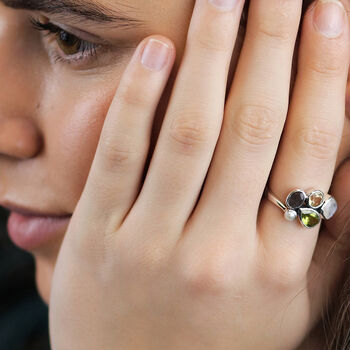 Sterling Silver Faceted Gemstone Cluster Ring, 6 of 9