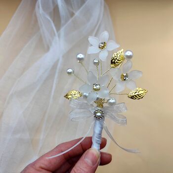 Pearl And Gold Wedding Boutonniere For Groom And Groomsmen, 7 of 11