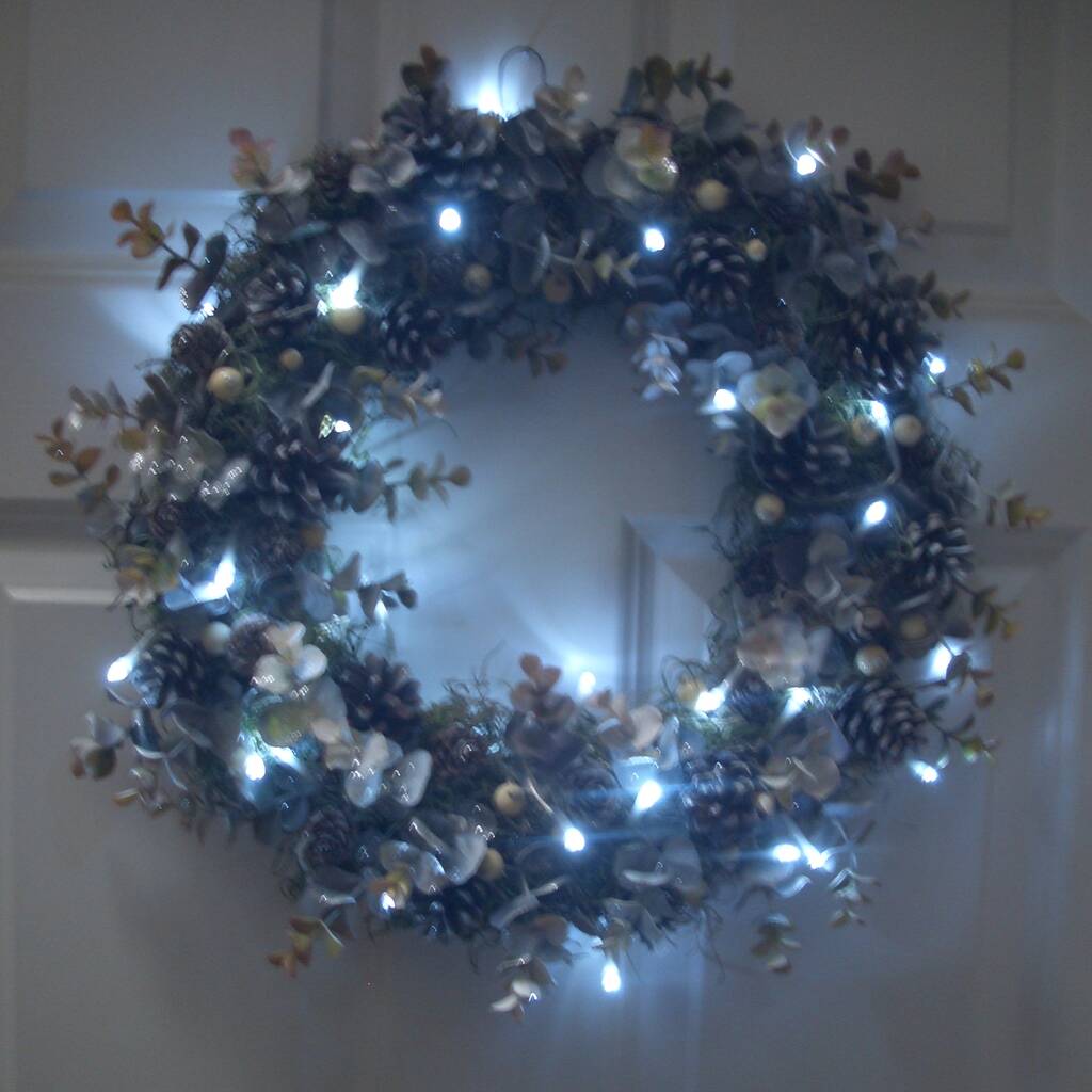 Indoor Pre Lit Christmas Frosted Wreath With Berries By Pippa Designs