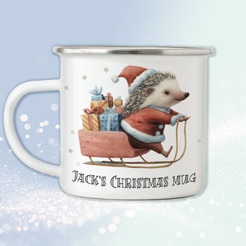 Hedgehog On A Sleigh Christmas Mug, 4 of 5