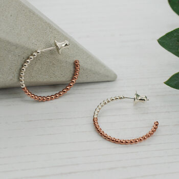 Small Two Tone Beaded Hoop Earrings In Gold Plated, 4 of 4