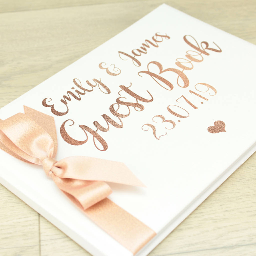 Personalised Rose  Gold  Printed Wedding  Guest  Book  By 