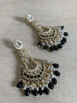 Meenakari Black Gold Plated Dangle Indian Earrings, 6 of 7