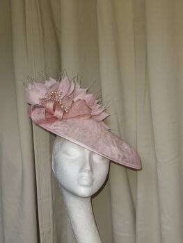 Pink Saucer Style Had With Feather And Beading Detail, 3 of 4