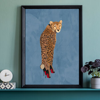 Custom Personalised Cheetah Wearing Heels Art Print, 8 of 10