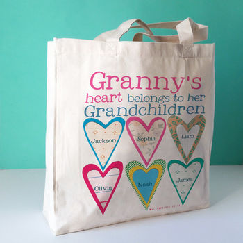 Personalised Grandma's Heart Canvas Bag, 2 of 9