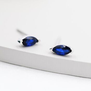 Sterling Silver Marquise Sapphire Blue Stud Earrings, 6 of 11