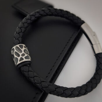 Black Leather Bracelet With A Pattern Tube Bead, 3 of 5