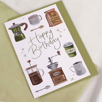 Coffee Brewing Happy Birthday Greeting Card, 3 of 3