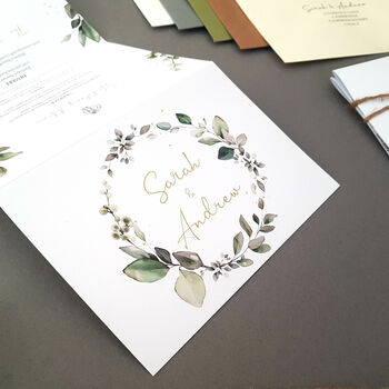 Eucalyptus Wreath Wedding Invitation Sample, 6 of 8
