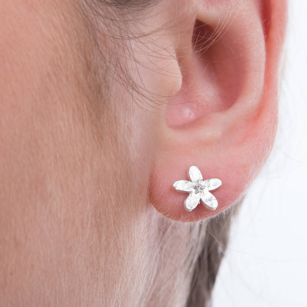 Silver And Diamond Flower Earrings, 1 of 5
